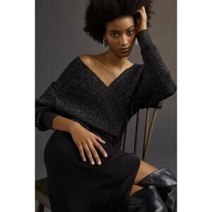 NEW Anthropologie Black Shimmer Pullover Sweater- Medium